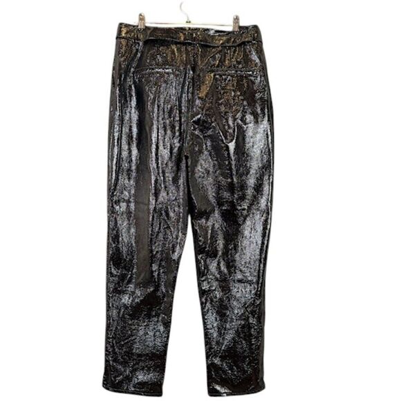 Who What Wear Black Polyurethane Belted Trouser Pants Pleated Dressy Size 4 - Picture 5 of 14